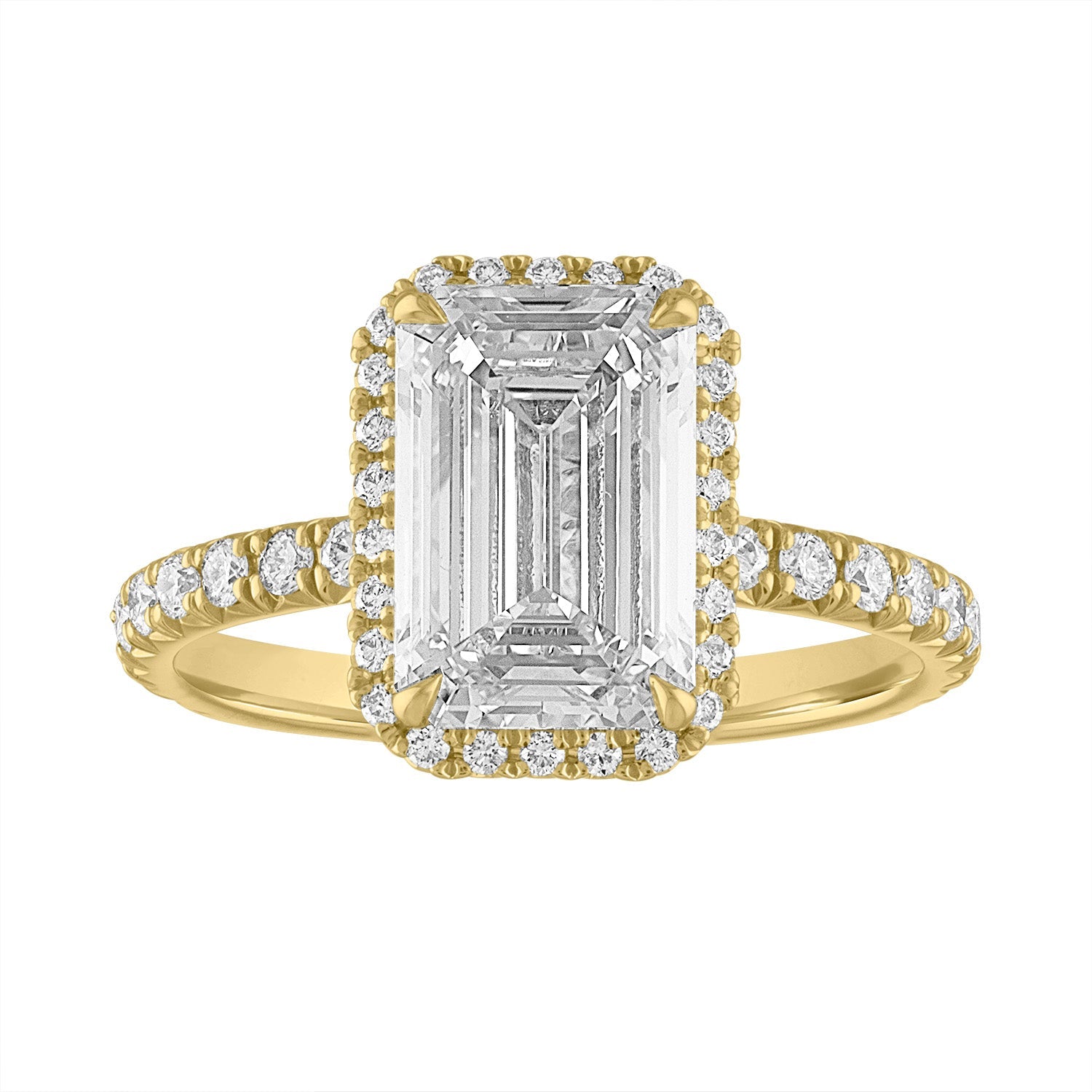 Halo Engagement Ring 18K Yellow Gold Emerald