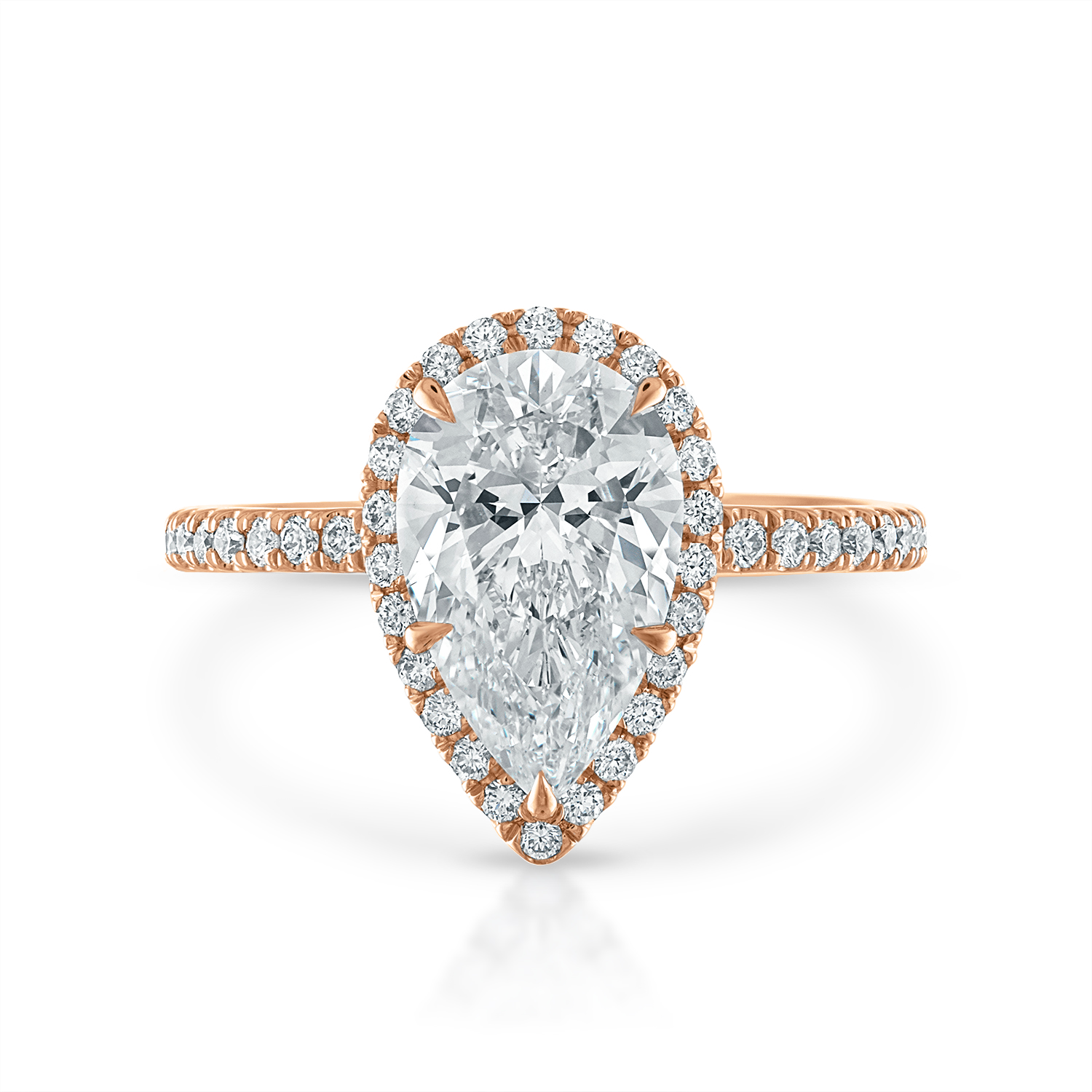 Halo Engagement Ring 14K Rose Gold Pear