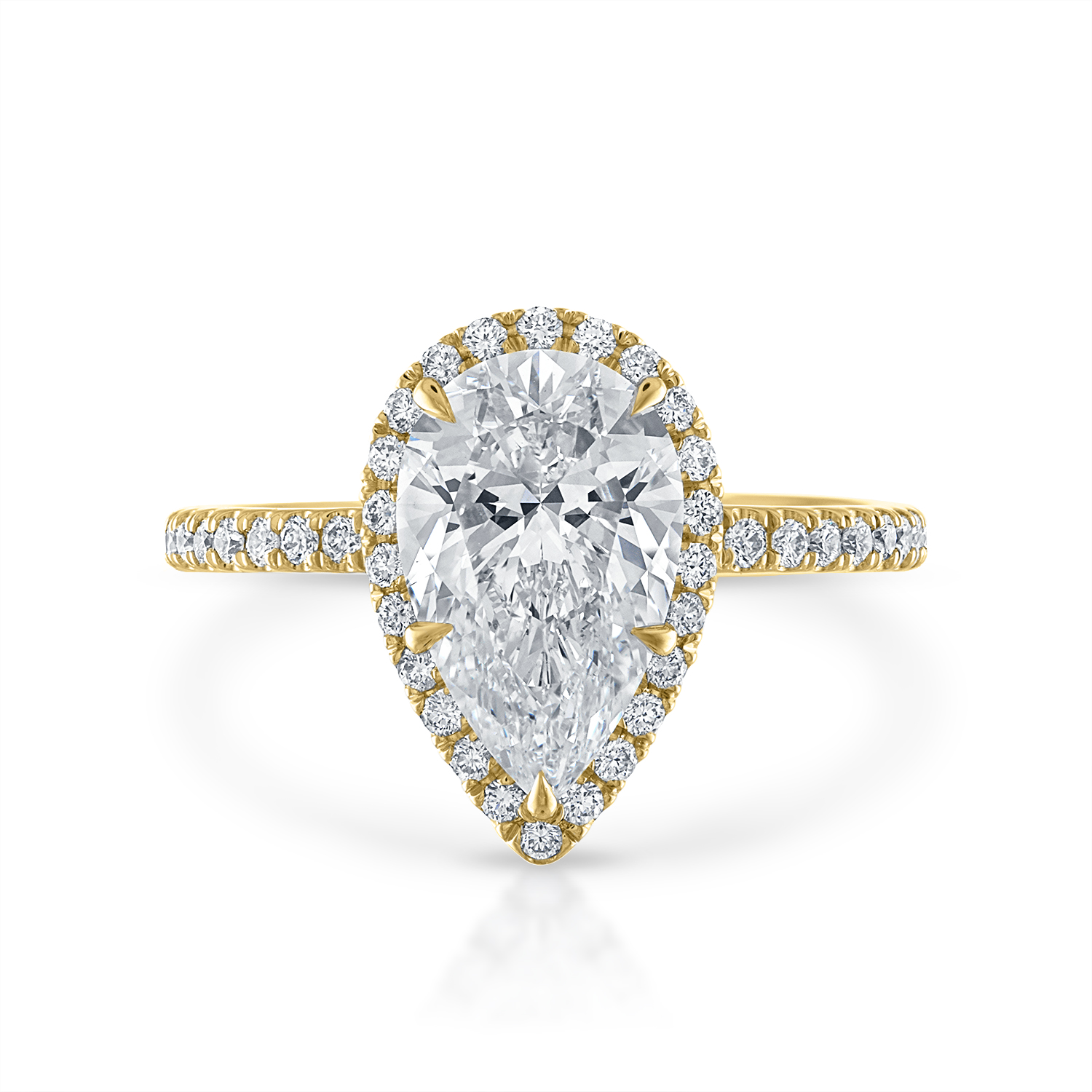Halo Engagement Ring 18K Yellow Gold Pear
