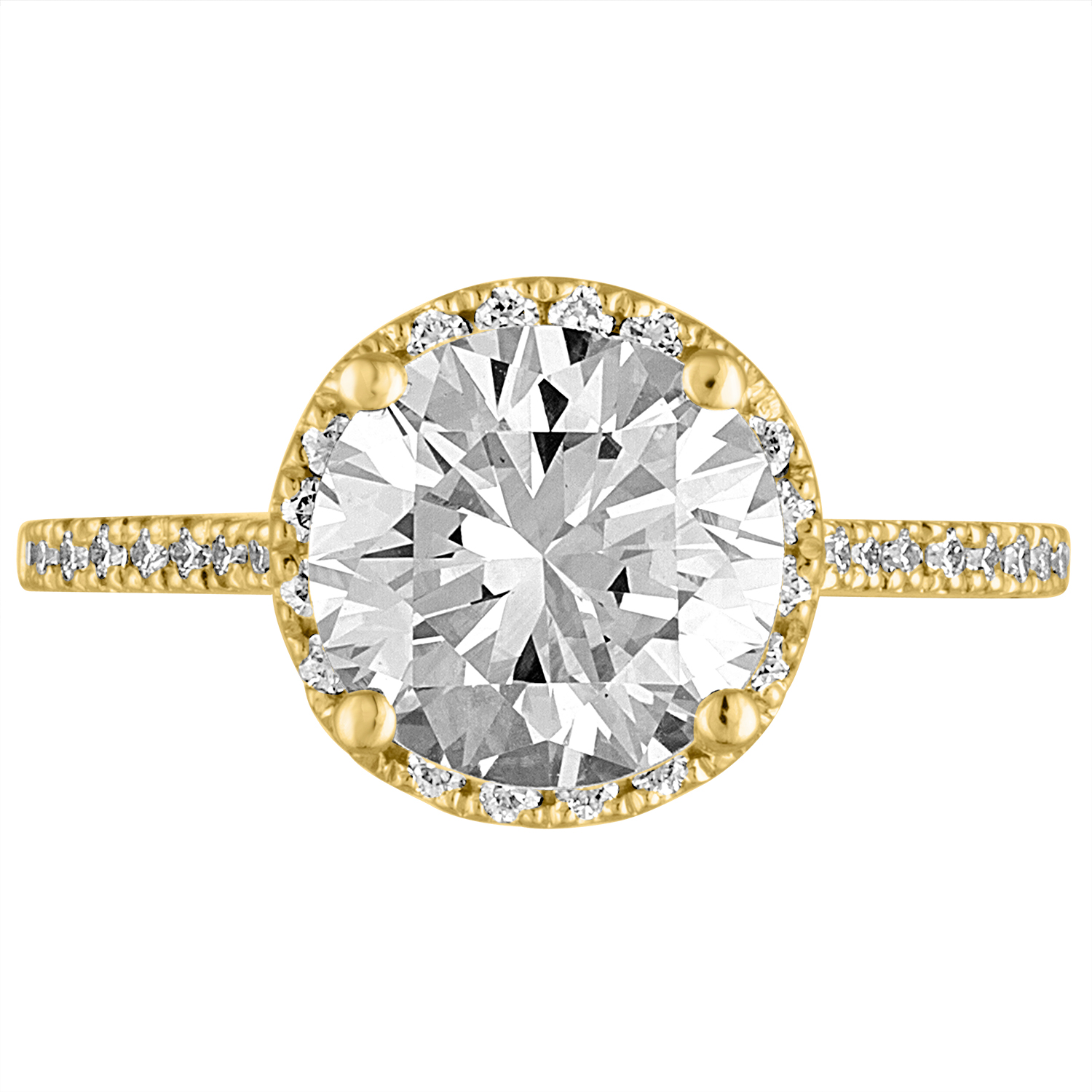 Halo Engagement Ring 18K Yellow Gold Round