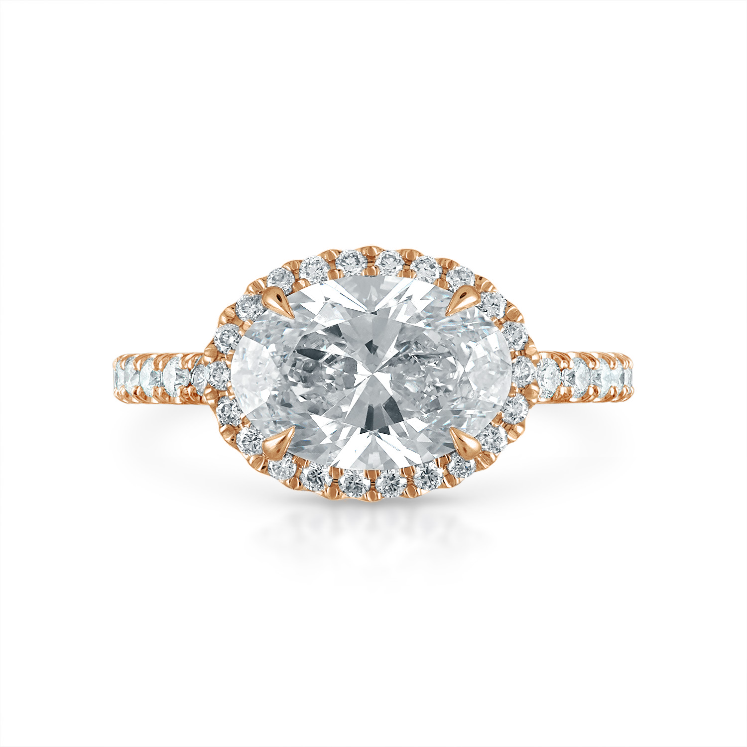 Halo Engagement Ring 14K Rose Gold Sideways Oval