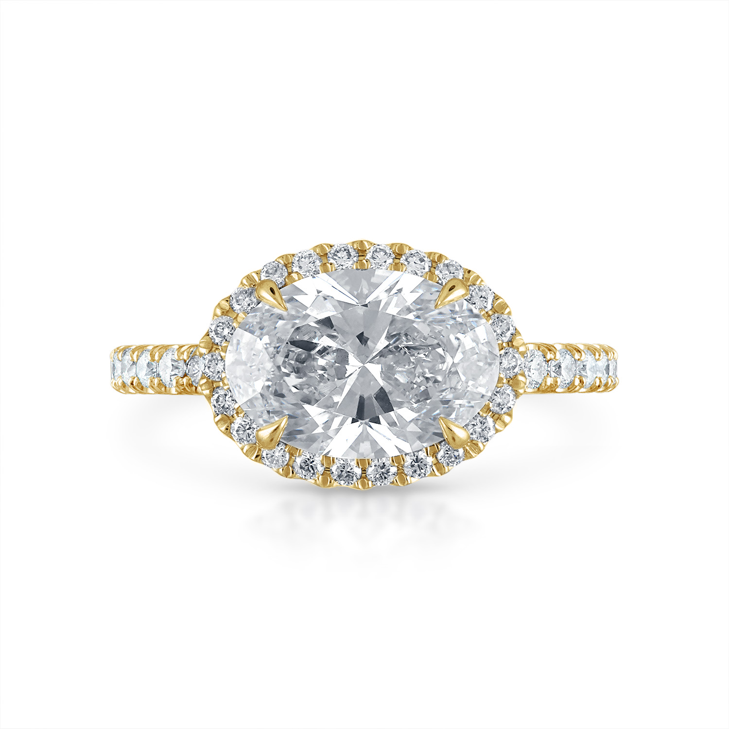 Halo Engagement Ring 18K Yellow Gold Sideways Oval