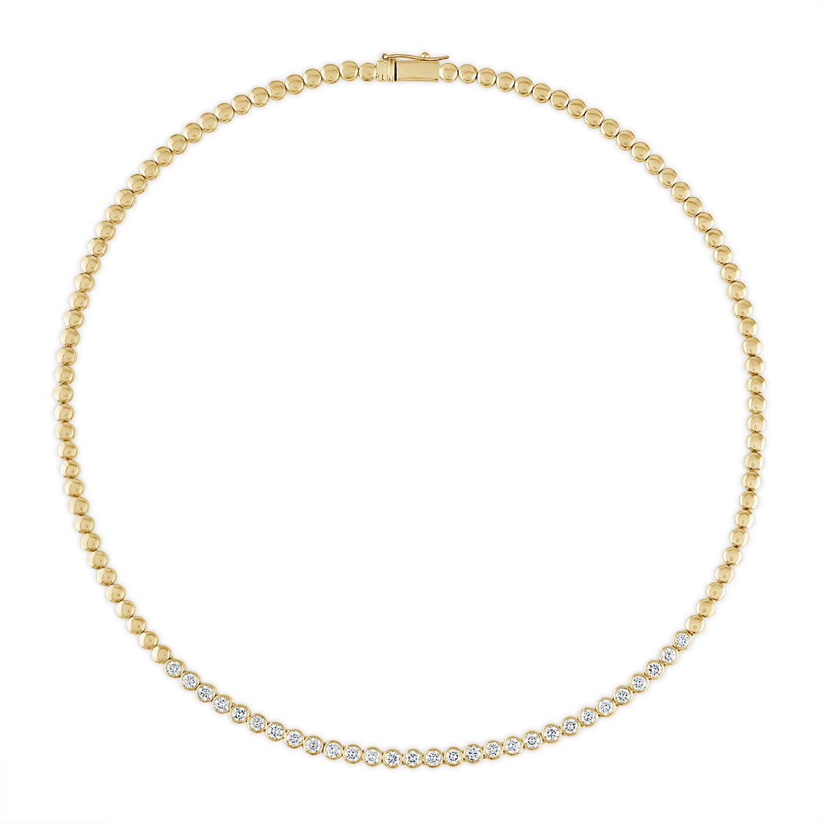 Gold Bead and Bezel Tennis Necklace Stephanie Gottlieb