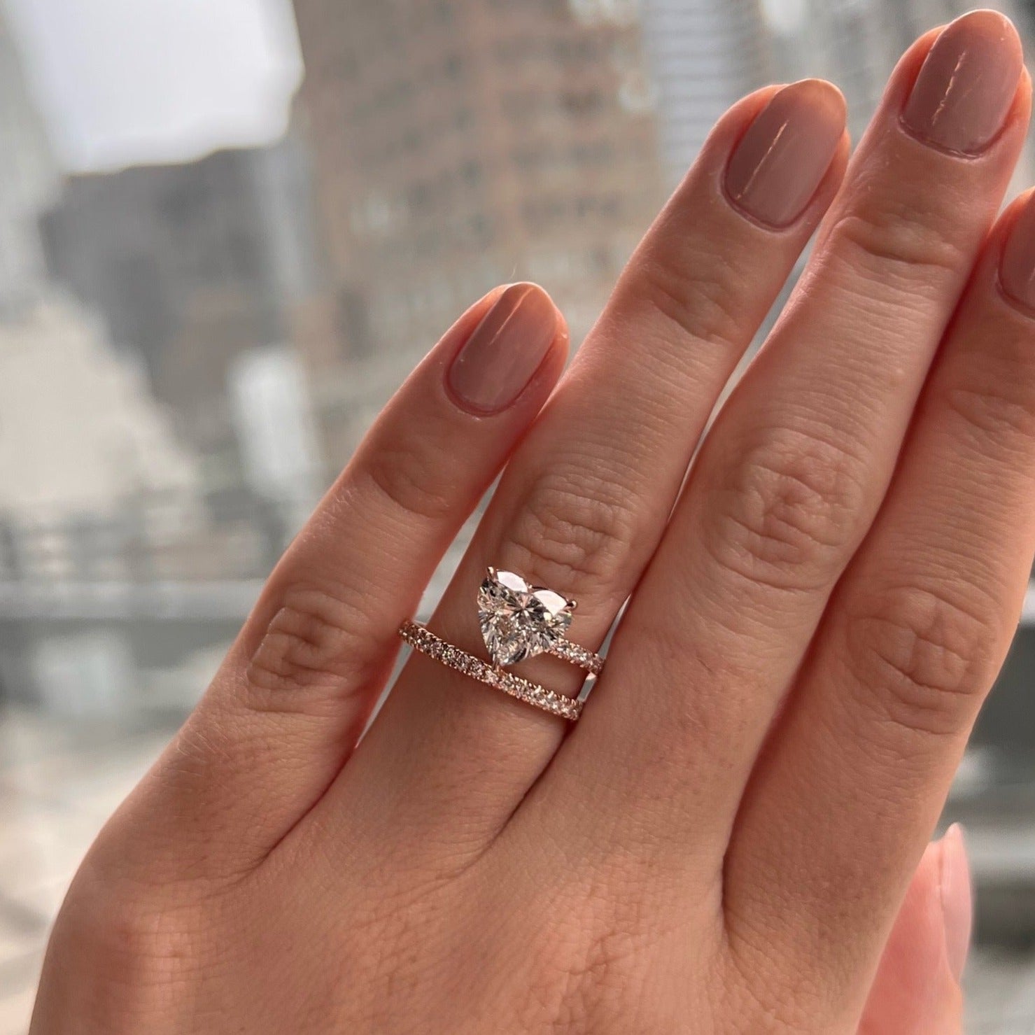 Heart Shaped Pave Band and a Half Engagement Ring