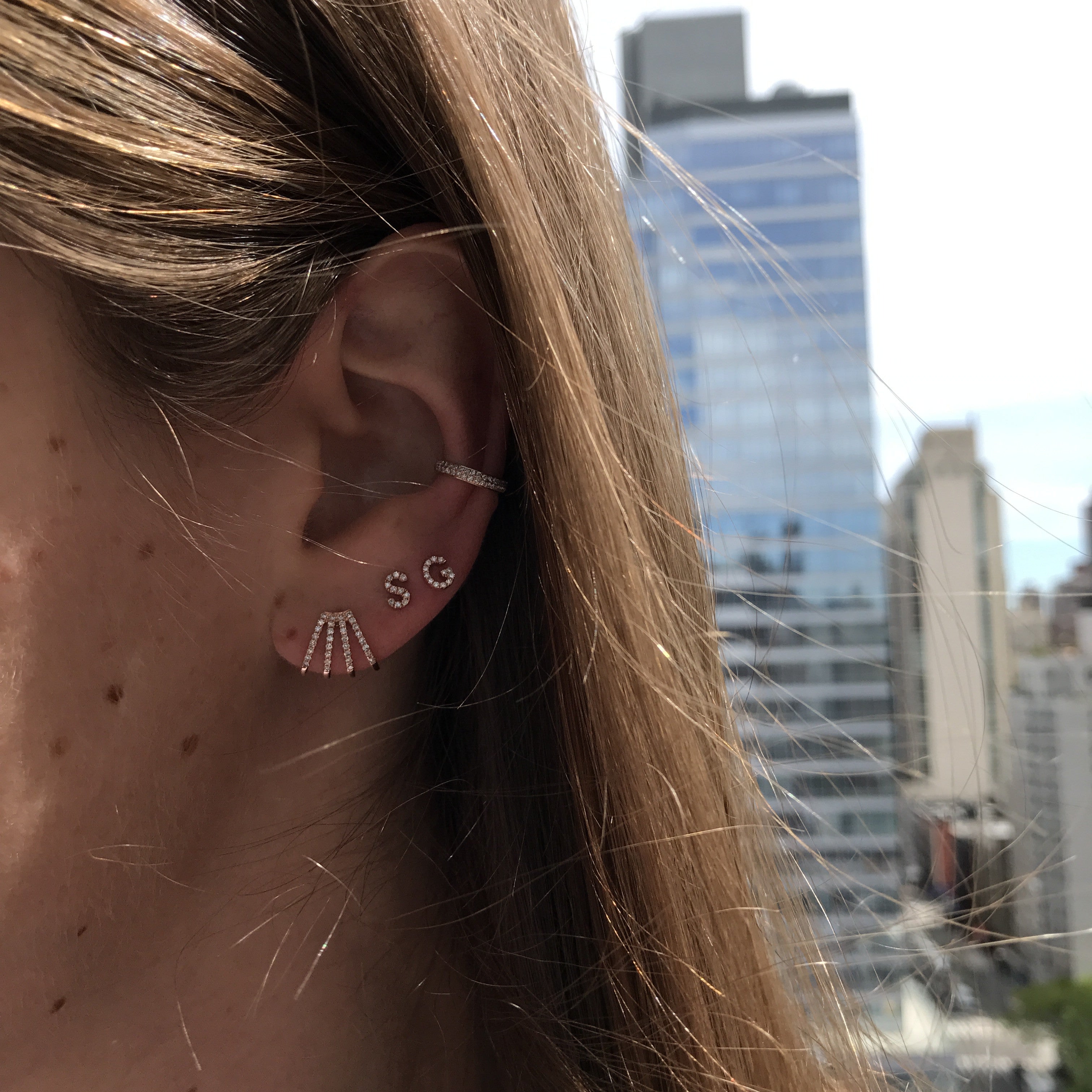 Mini Diamond Initial Stud Earrings
