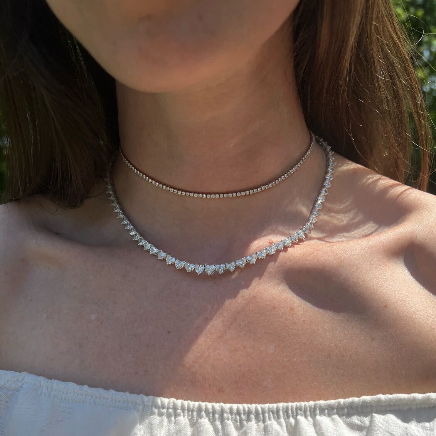 Signature Heart Shape Diamond Tennis Necklace