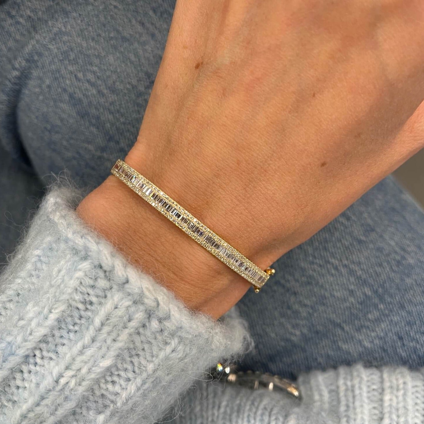 Vault Sale: Pave Edge Diamond Baguette Bangle Rose Gold Size S