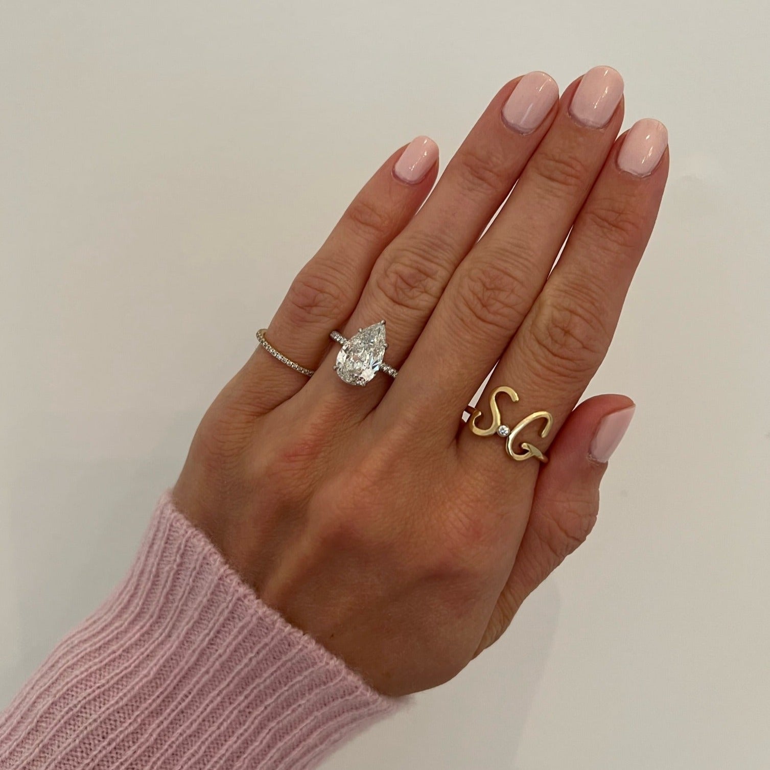 3.02ct Pear Shape with Three-Sided Pave Band and Hidden Pave Halo Engagement Ring