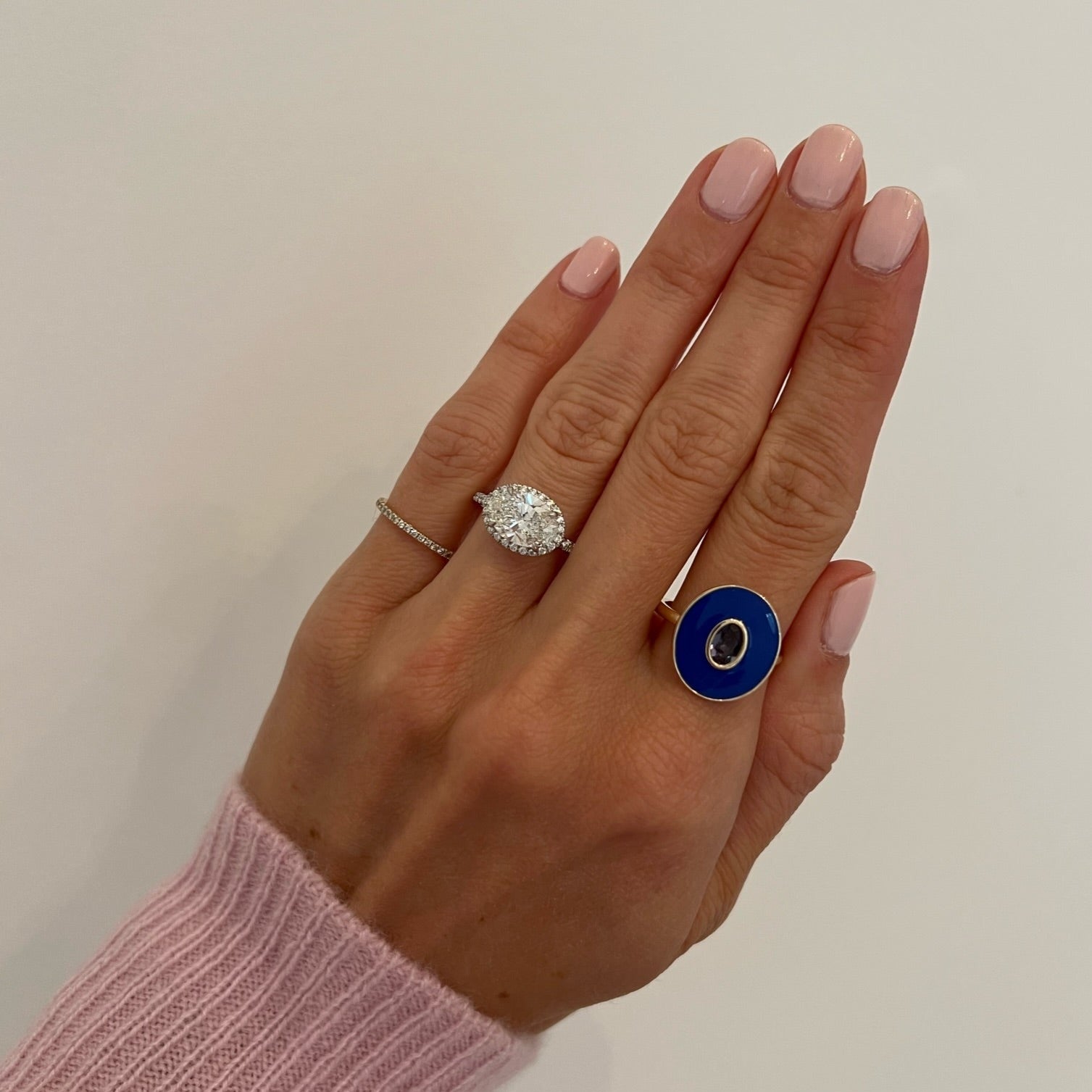 2.01ct Oval Shape East-West with Pave Halo and Band Engagement Ring