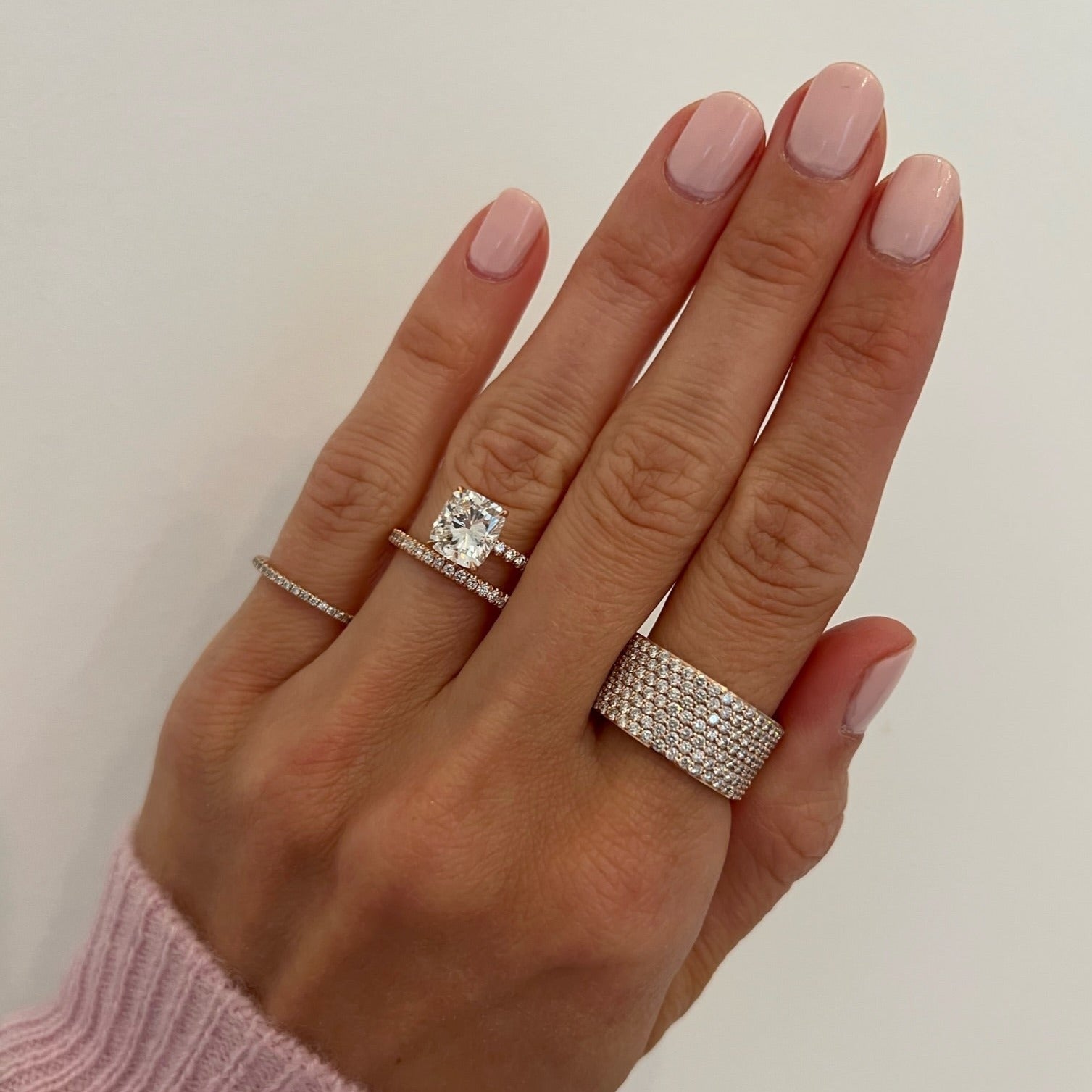 2.01ct Cushion Cut Pave Band and a Half Engagement Ring