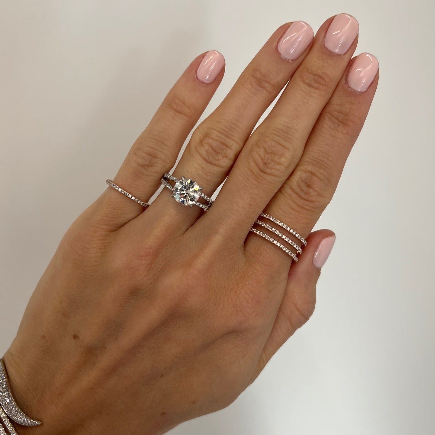 2ct Round Brilliant Cut Pave Split Shank with Pave Scarf Engagement Ring