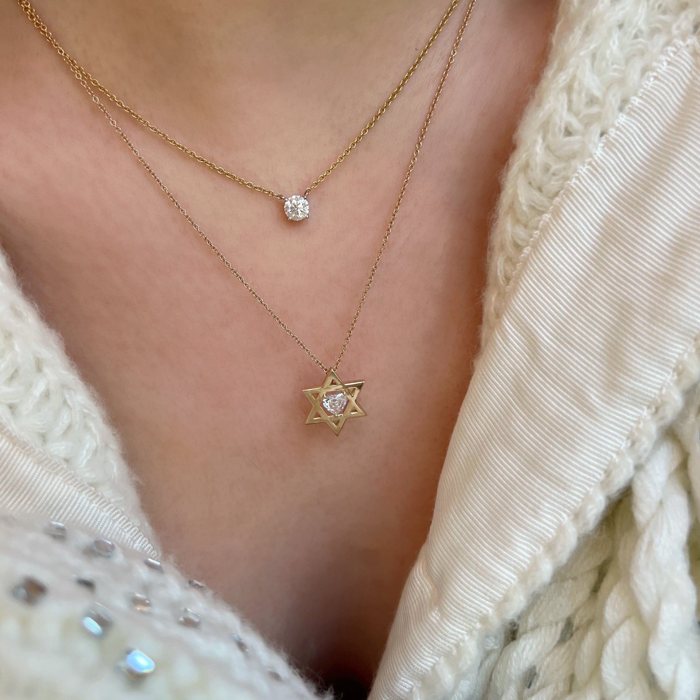Floating Diamond Heart Star of David