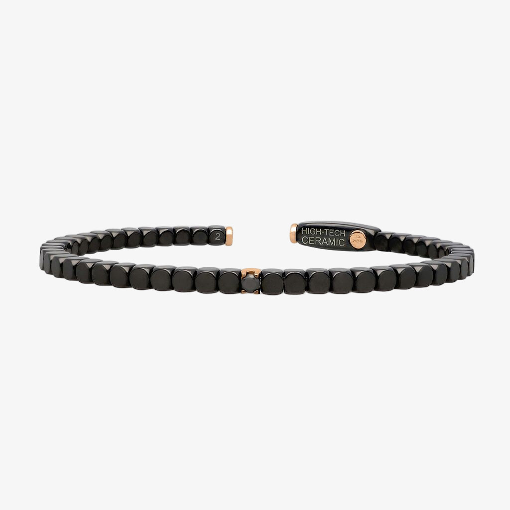 Men's Matte Black Ceramic Dado Bracelet with Single Diamond