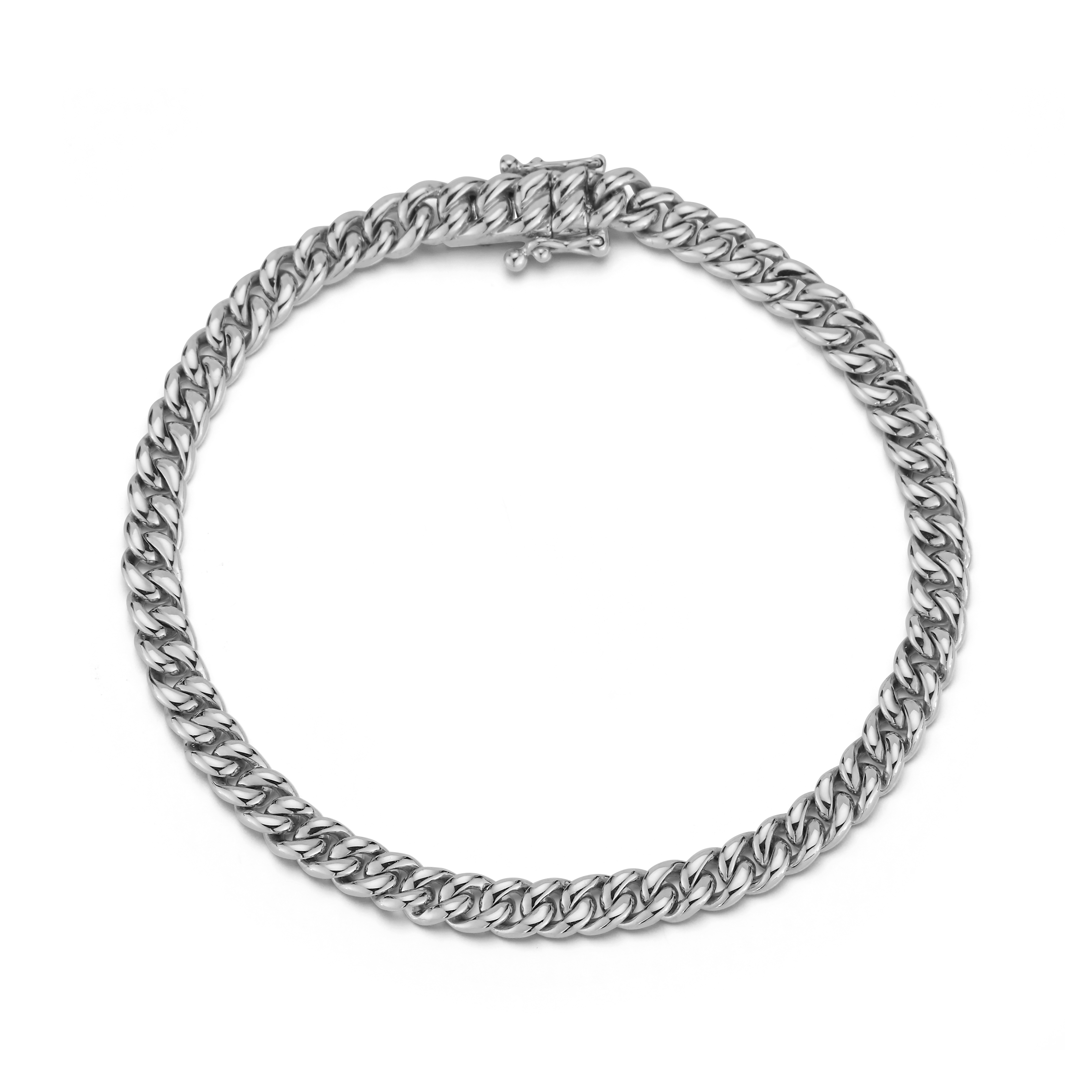 Mini Solid Gold Cuban Link Bracelet in White Gold