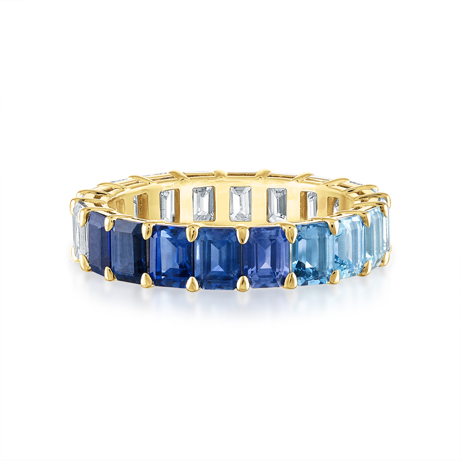 Monochromatic Ombre and Diamond Eternity Band 18K Yellow Gold Emerald