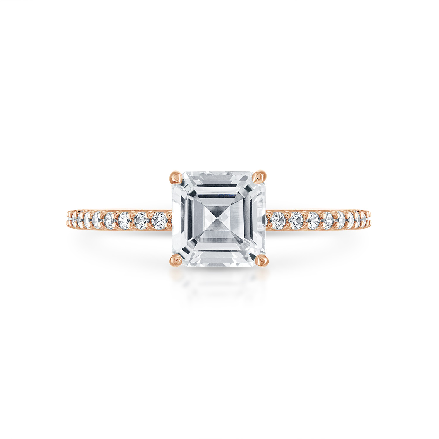 Asscher Pave Engagement Ring in Rose Gold