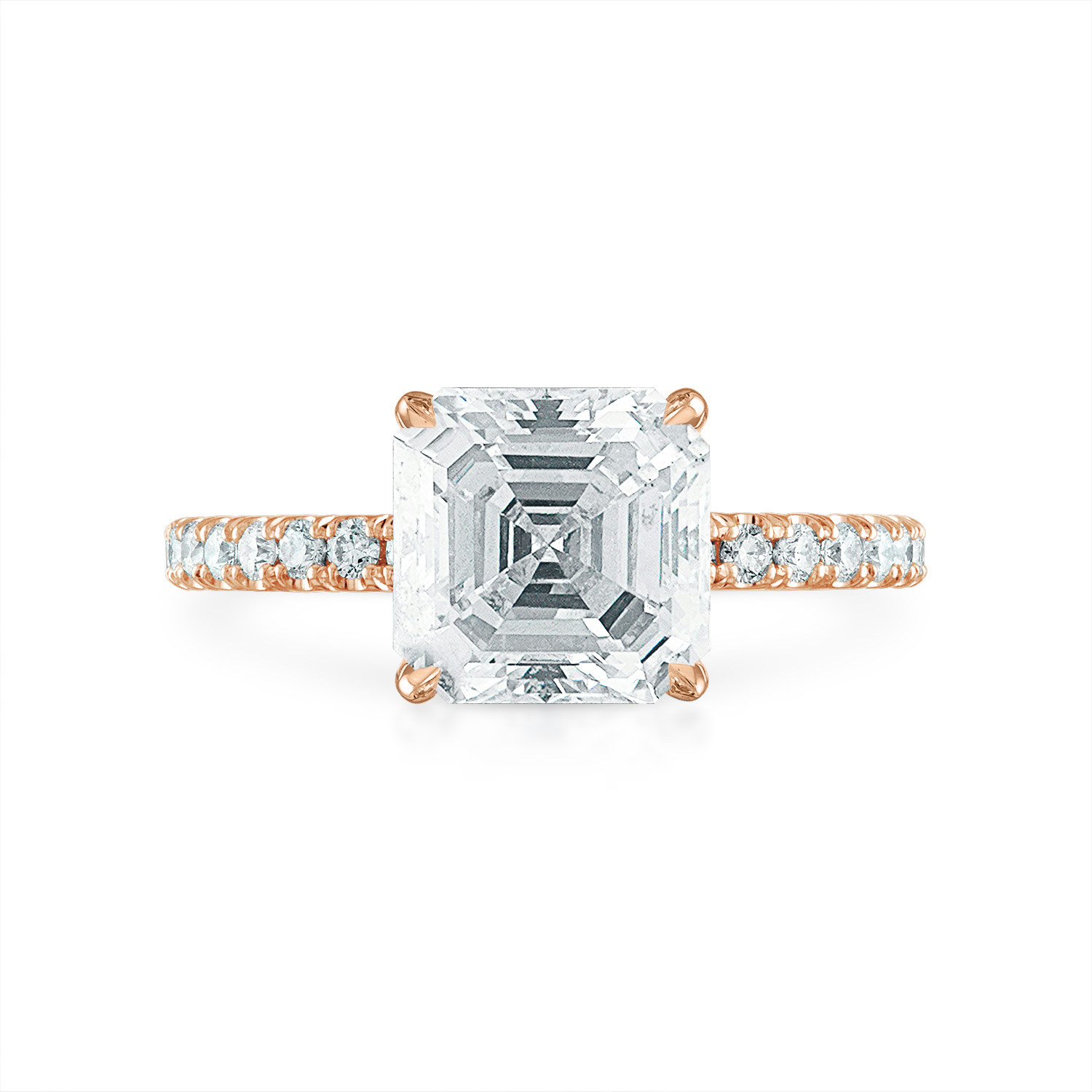 Asscher Pave Engagement Ring in Rose Gold