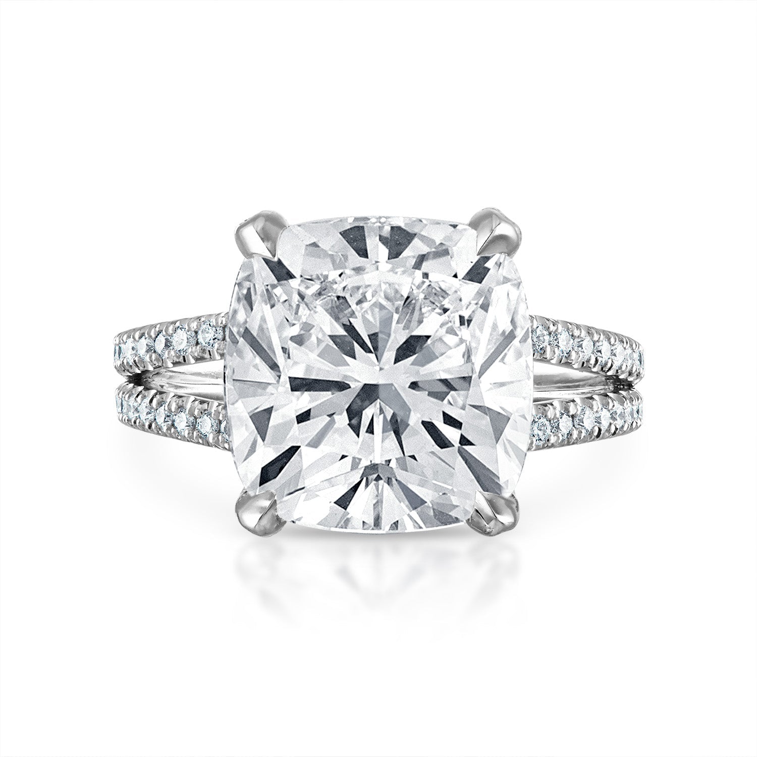Cushion Pave Split Shank Engagement Ring in Platinum