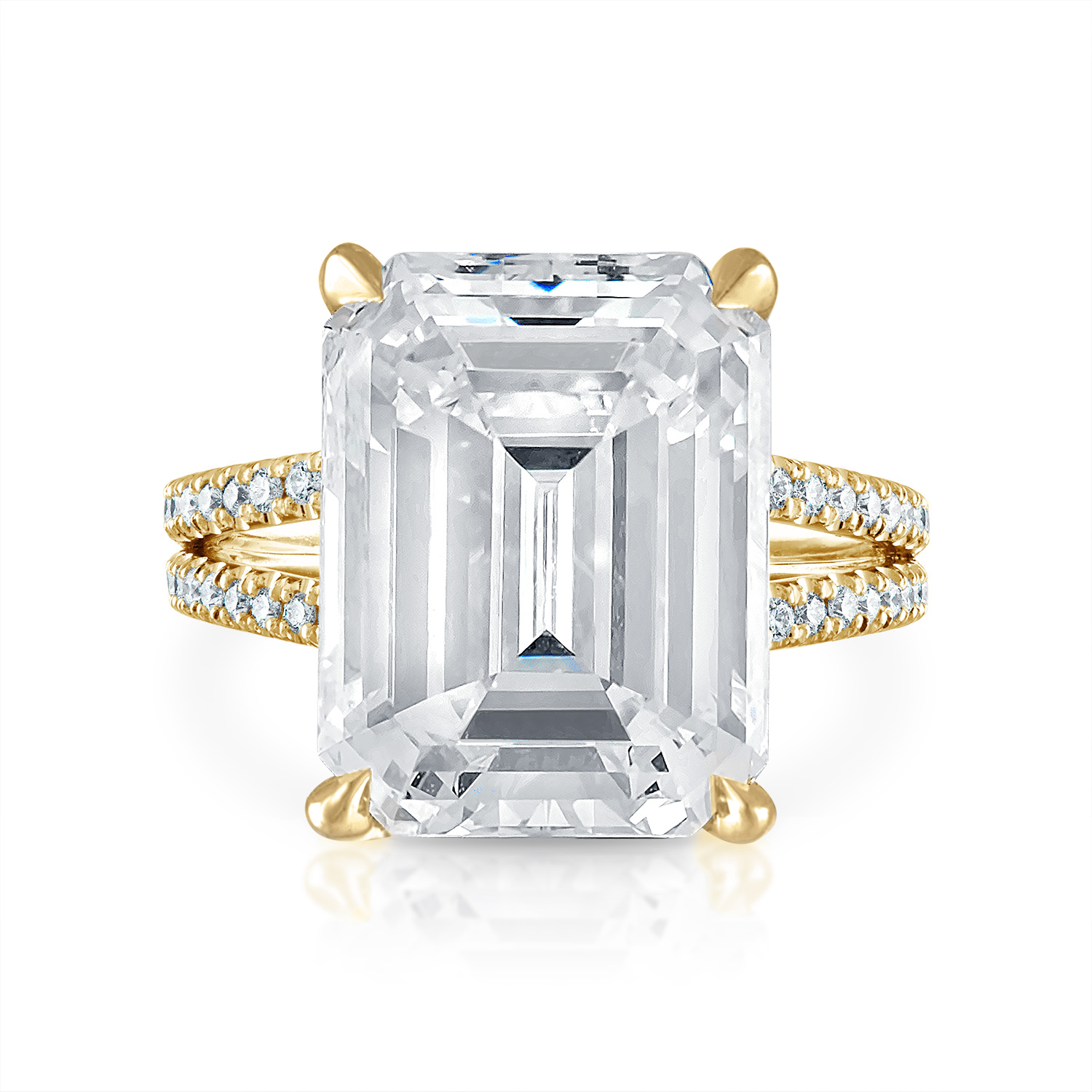 Emerald Pave Split Shank Engagement Ring in Yellow Gold
