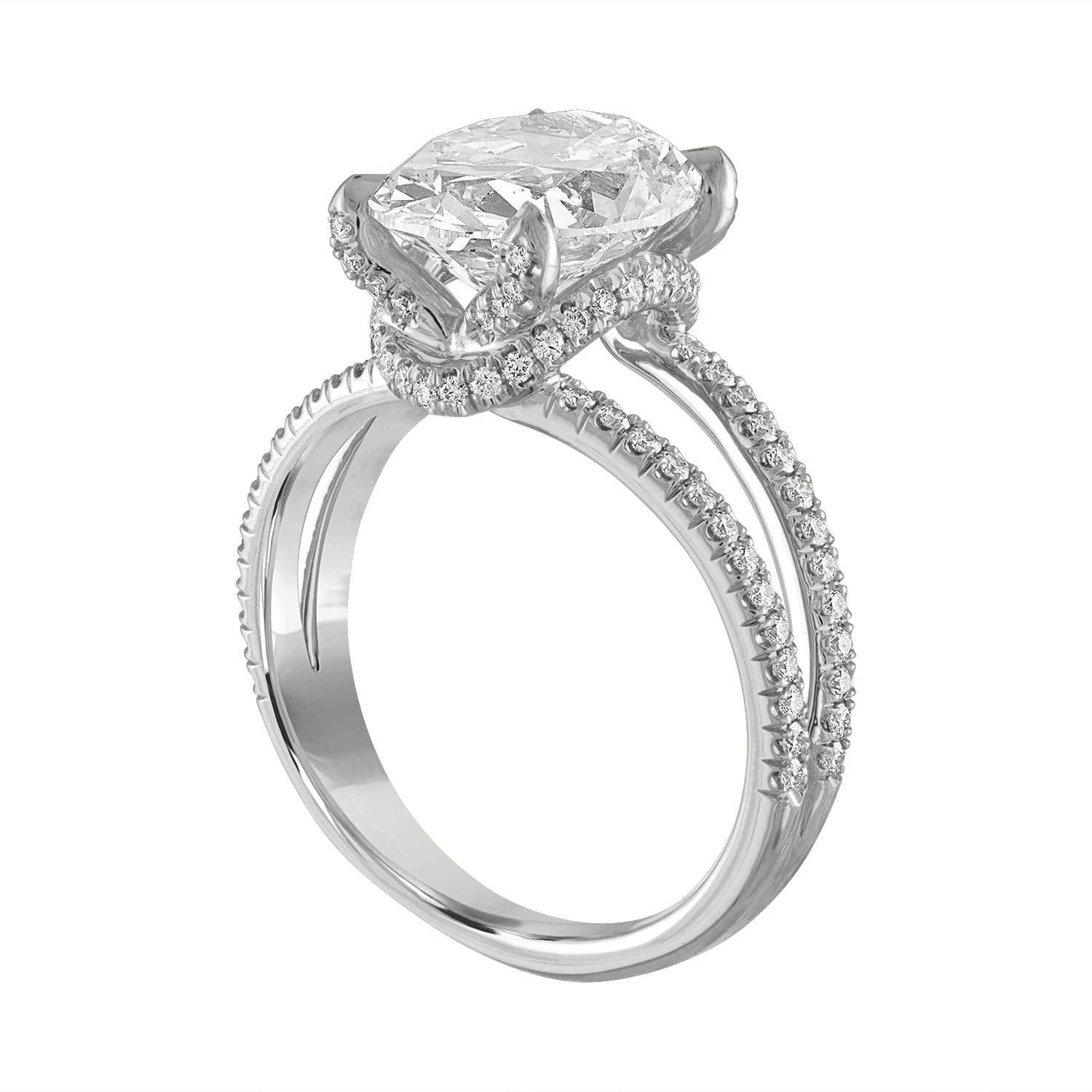 Oval Pave Split Shank Engagement Ring in Platinum