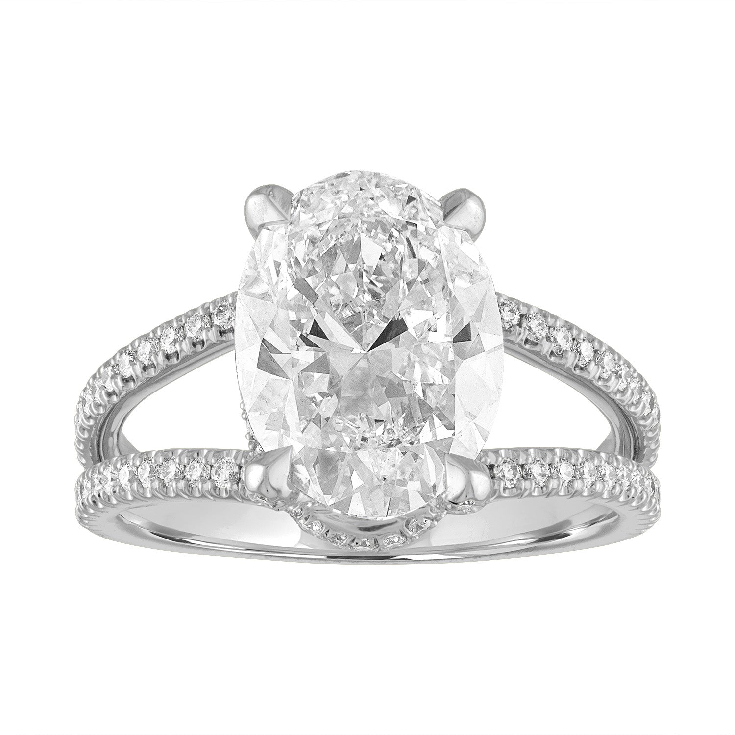 Oval Pave Split Shank Engagement Ring in Platinum