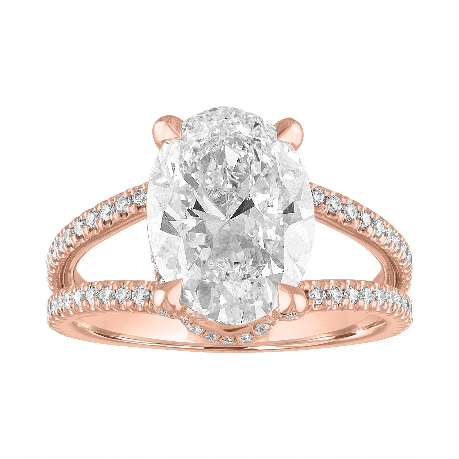 Oval Pave Split Shank Engagement Ring in Rose Gold
