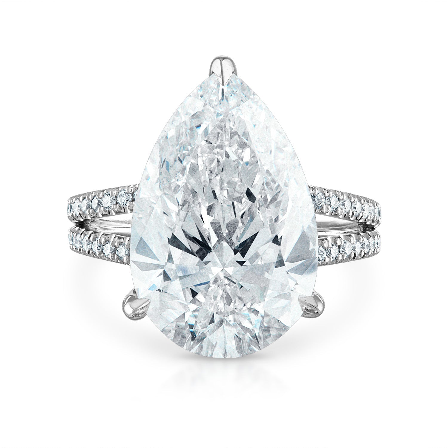 Pear Pave Split Shank Engagement Ring in Platinum