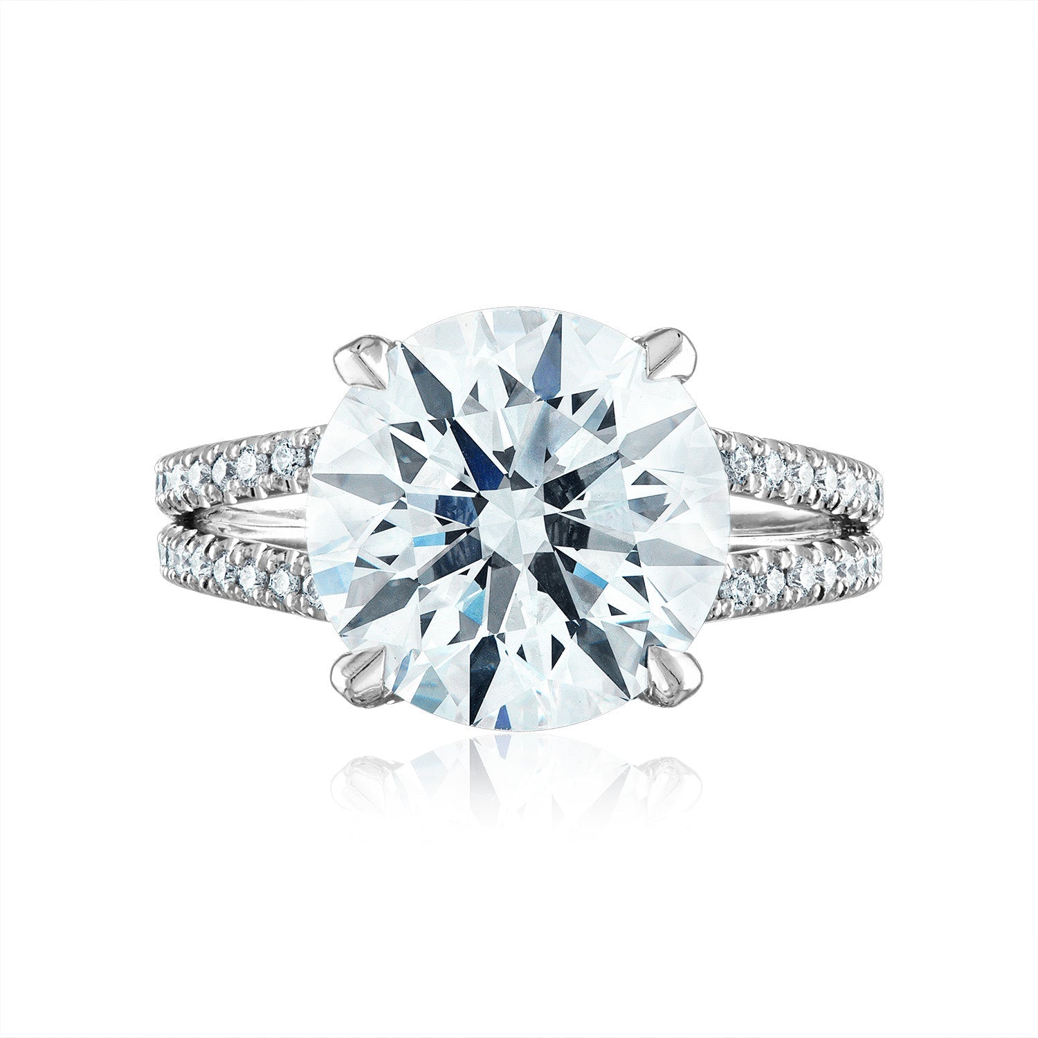 Round Pave Split Shank Engagement Ring in Platinum