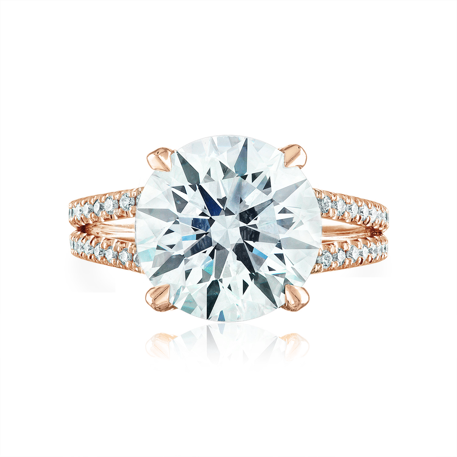 Round Pave Split Shank Engagement Ring in Rose Gold