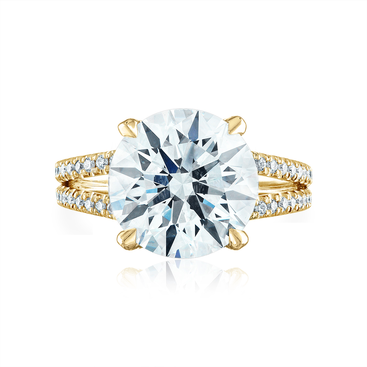 Round Pave Split Shank Engagement Ring in Yellow Gold