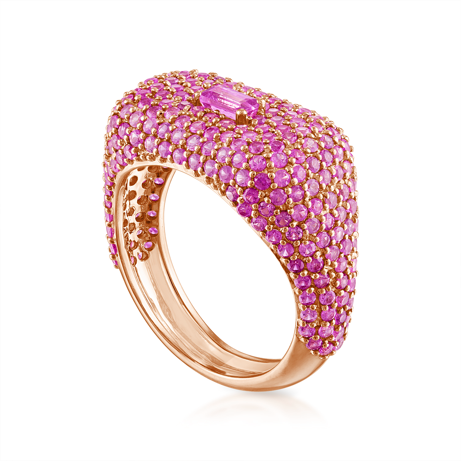 Pink Sapphire Domed Signet Ring in Rose Gold