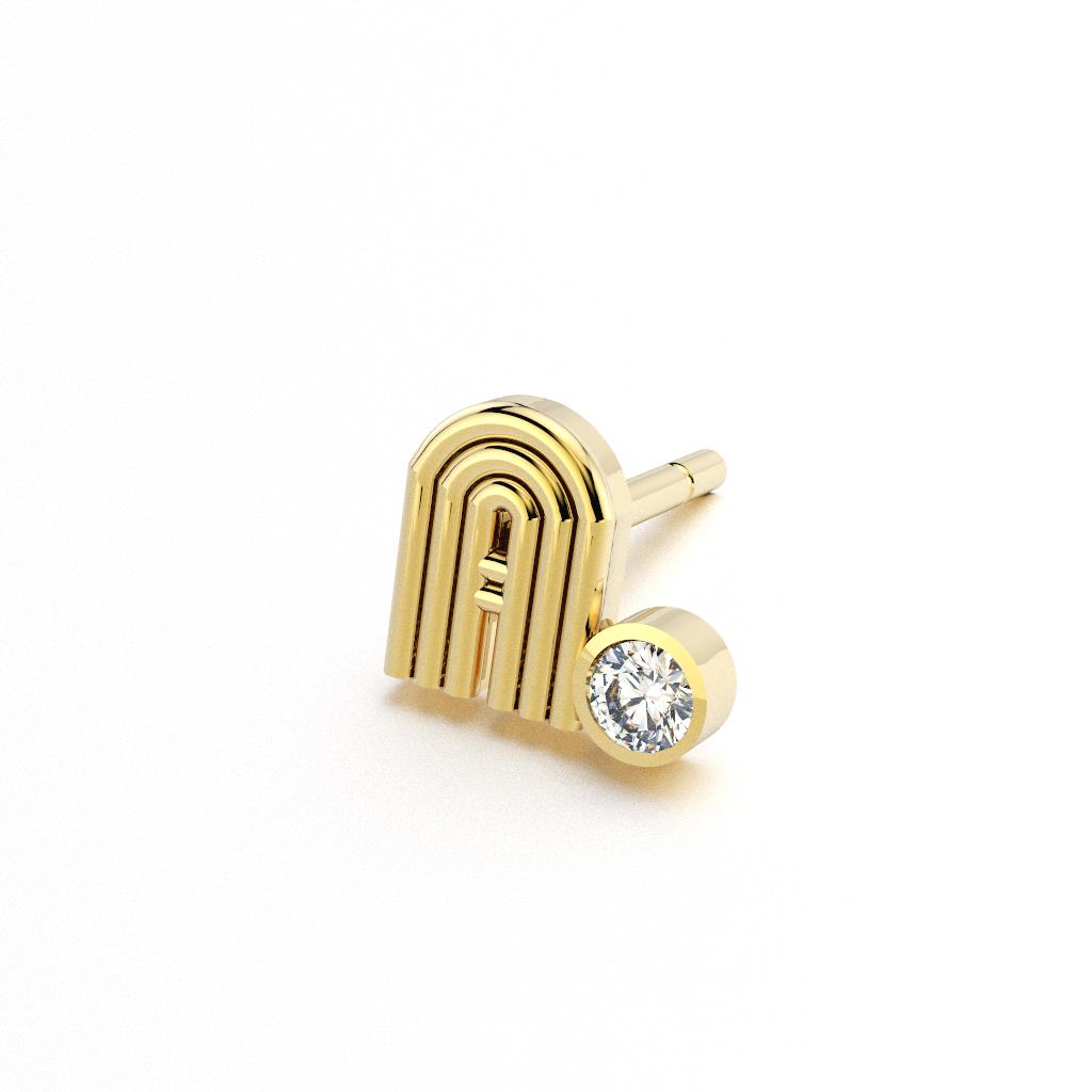 Yellow Gold Initial Stud with Diamonds