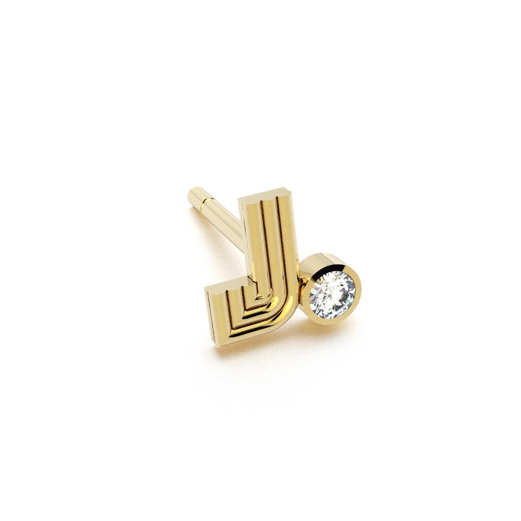 Yellow Gold Initial Stud with Diamond
