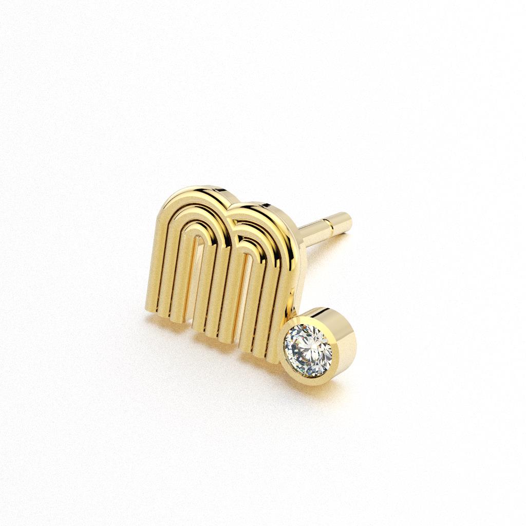 Yellow Gold Initial Stud with Diamond
