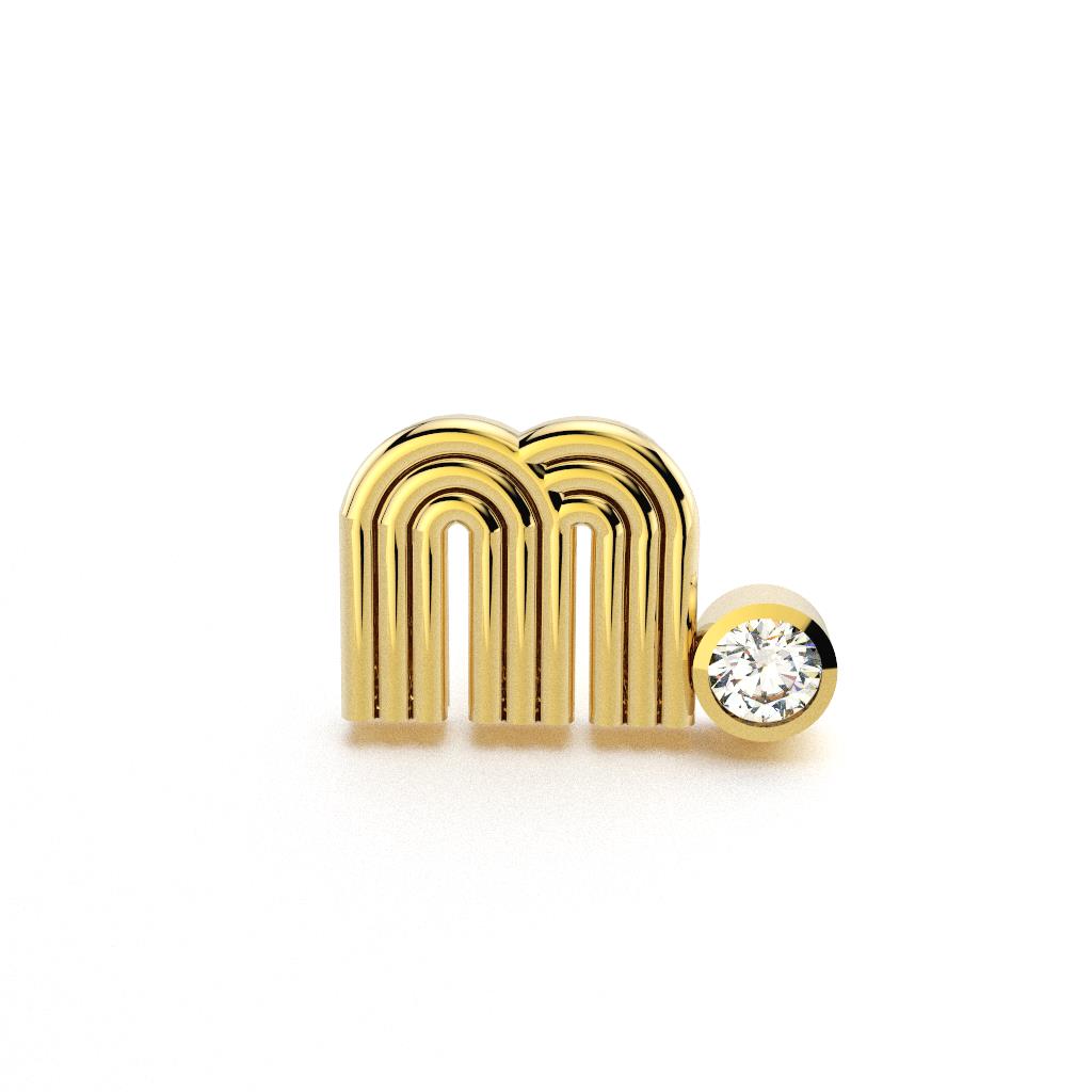 Yellow Gold Initial Stud with Diamond