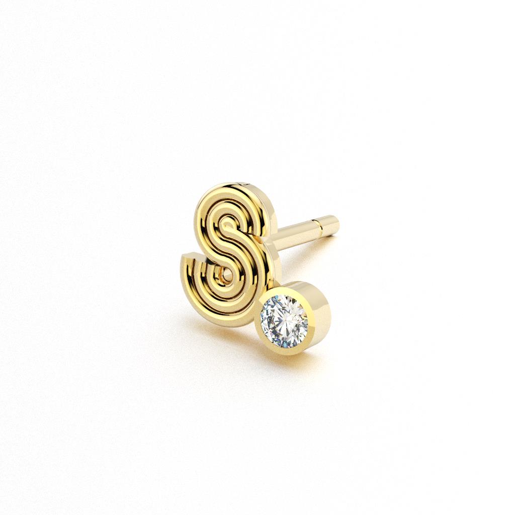 Yellow Gold Initial Stud with Diamond