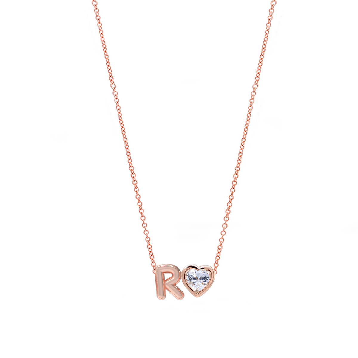 3D Bubble Letter with Diamond Heart Necklace