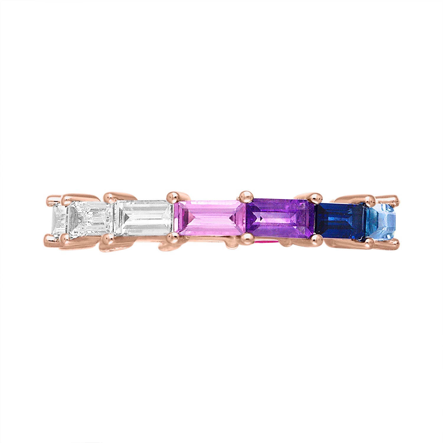 Rose Gold Rainbow and Diamond Baguette Eternity Band