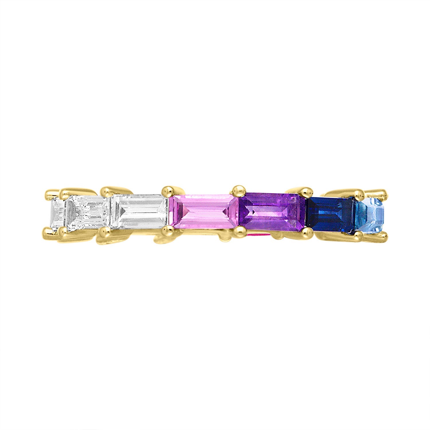 Yellow Gold Rainbow and Diamond Baguette Eternity Band