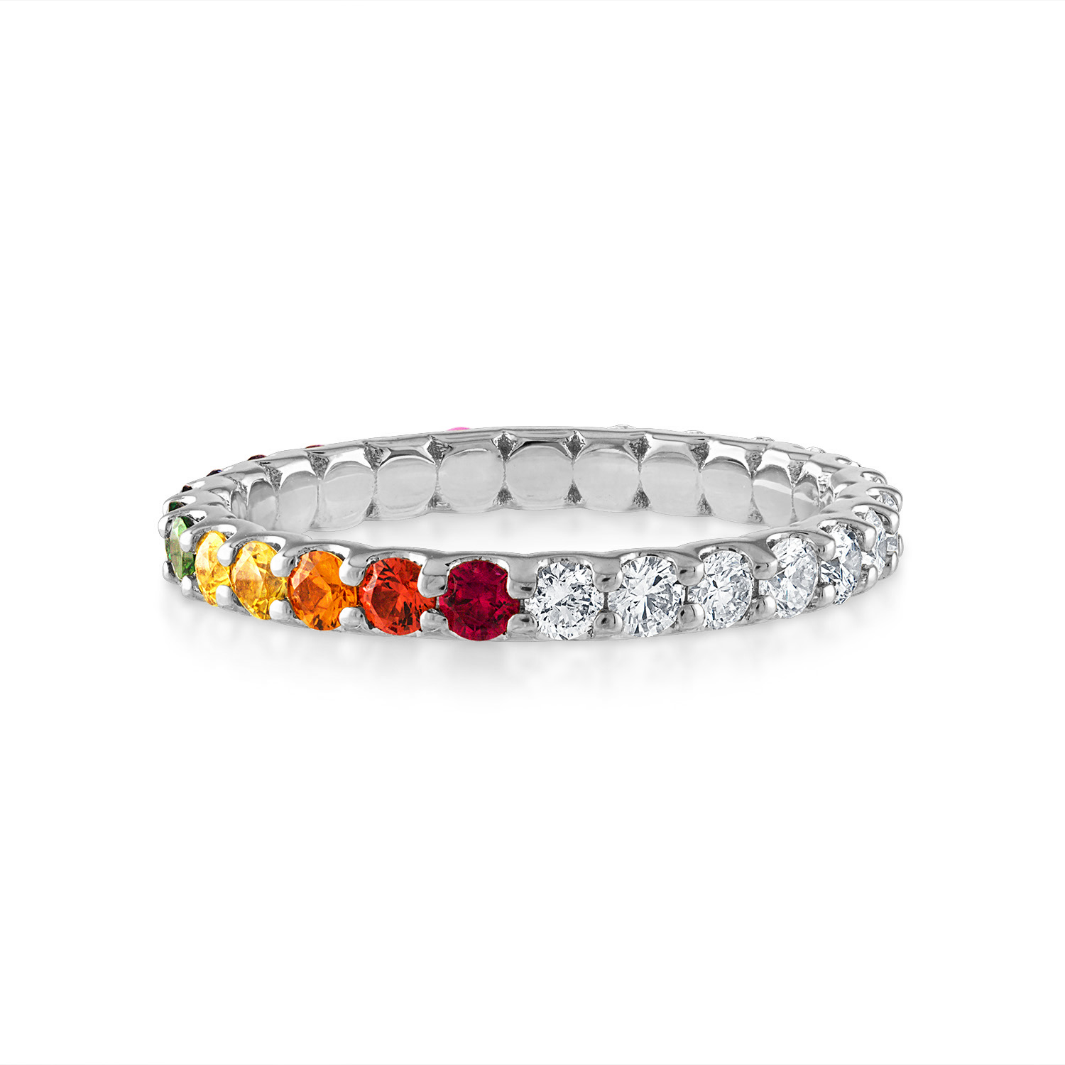 Platinum Rainbow and Diamond Round Eternity Band