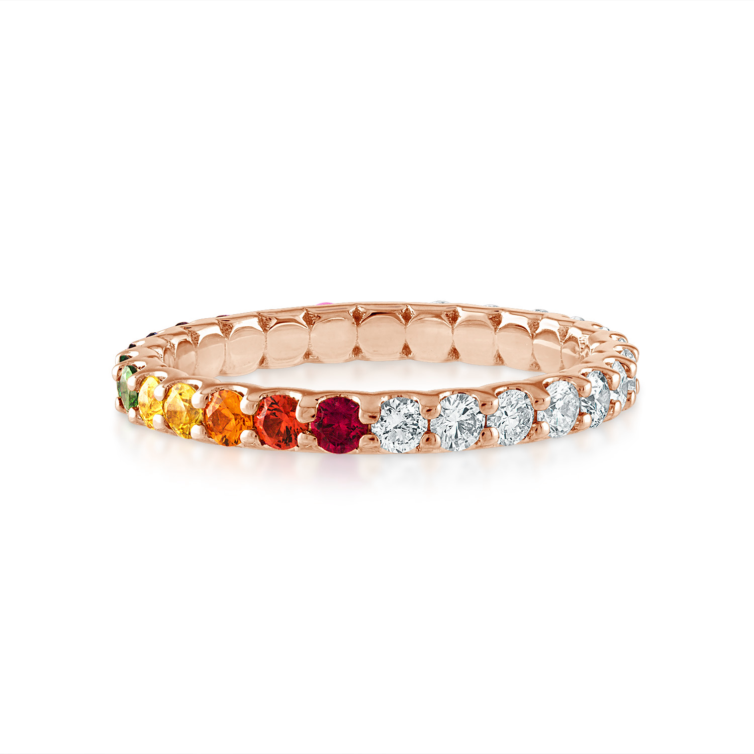 Rose Gold Rainbow and Diamond Round Eternity Band