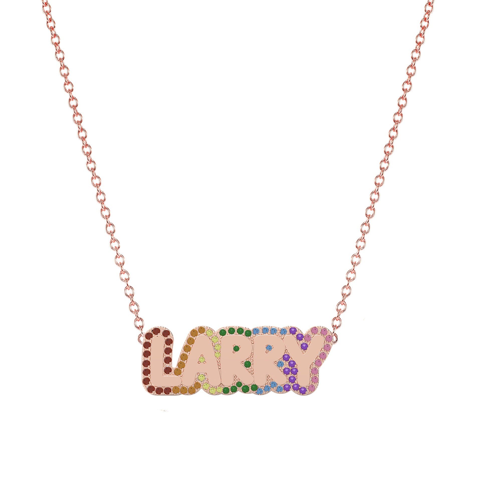 Large Bubble Name with Rainbow Outline Necklace