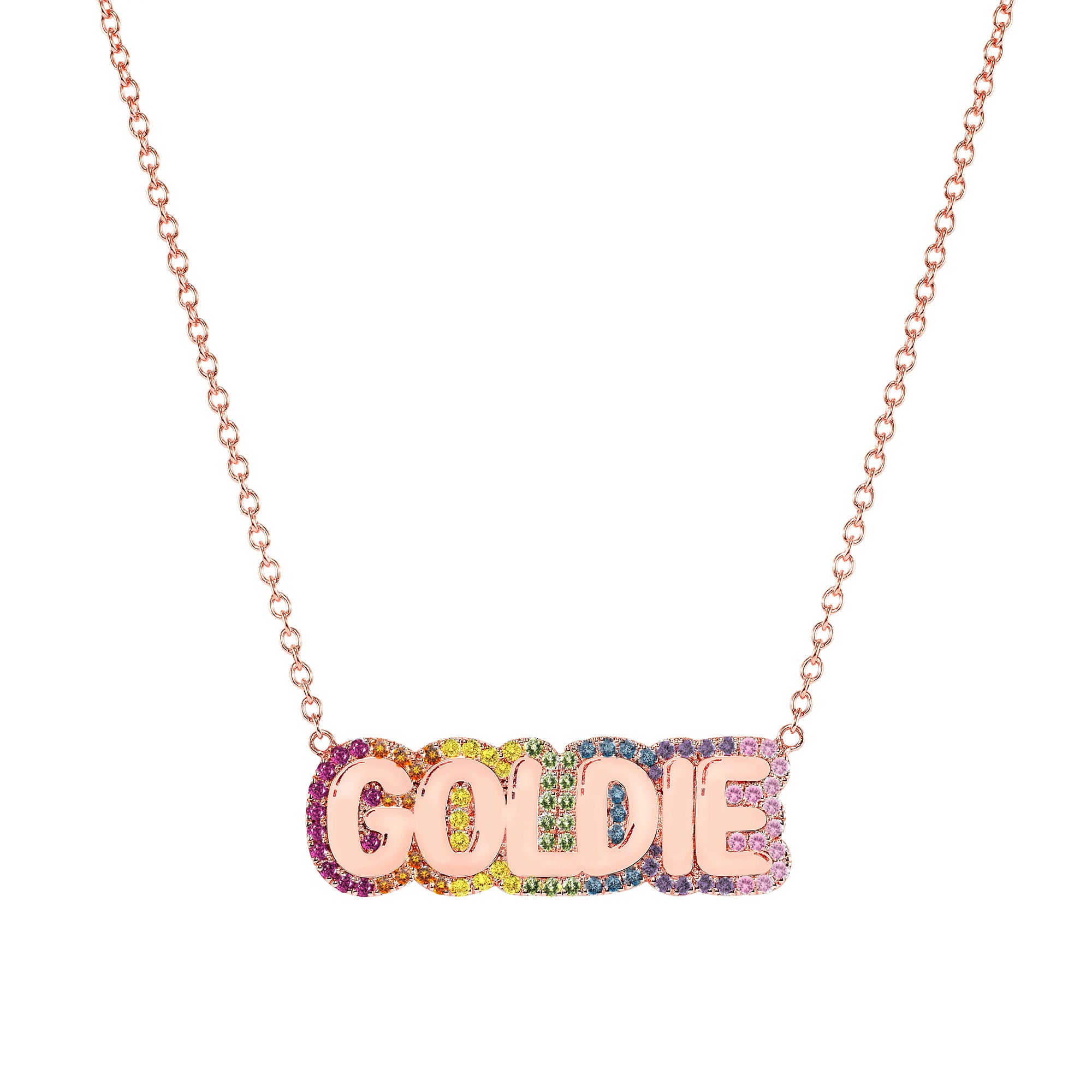 Large Bubble Name with Rainbow Outline Necklace