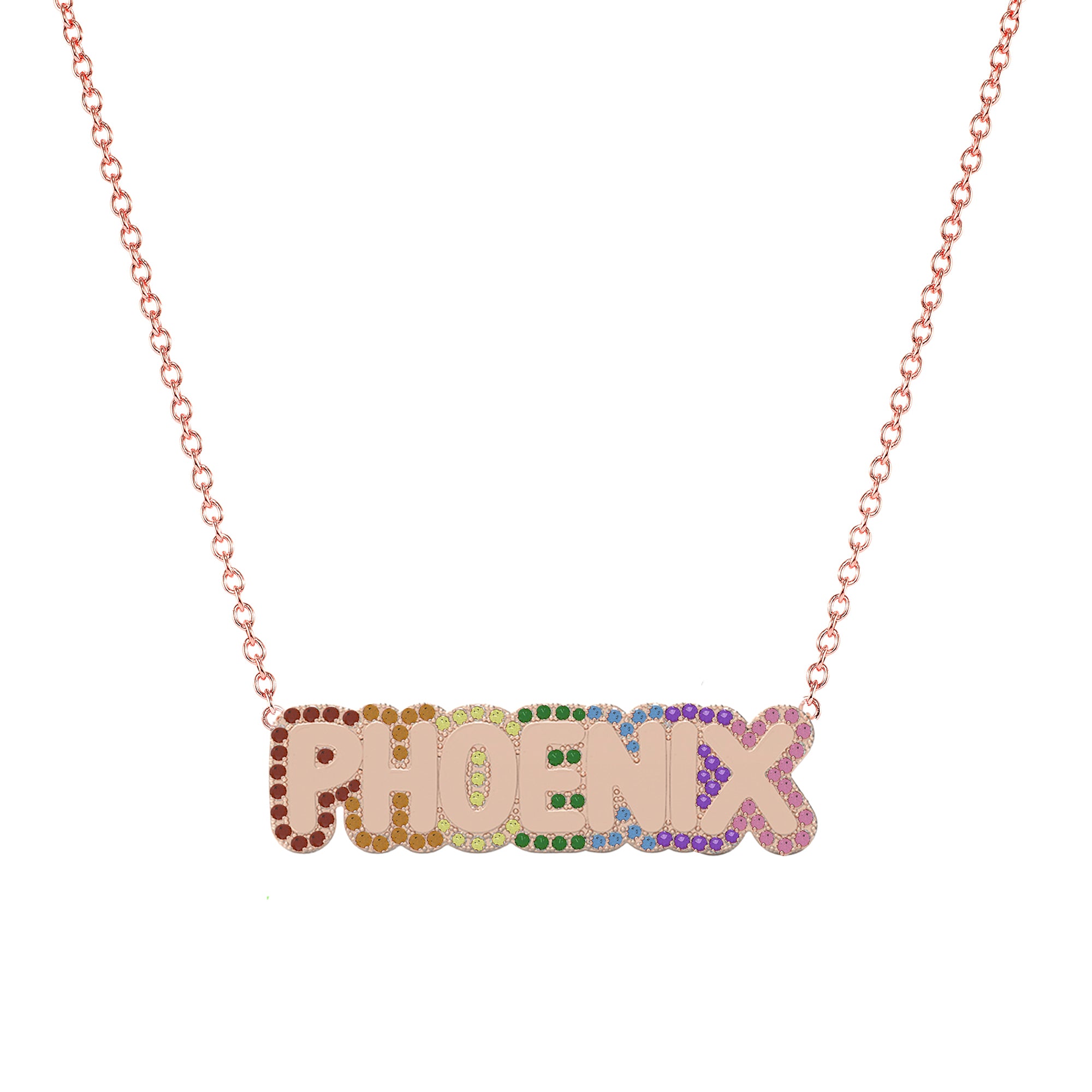 Large Bubble Name with Rainbow Outline Necklace