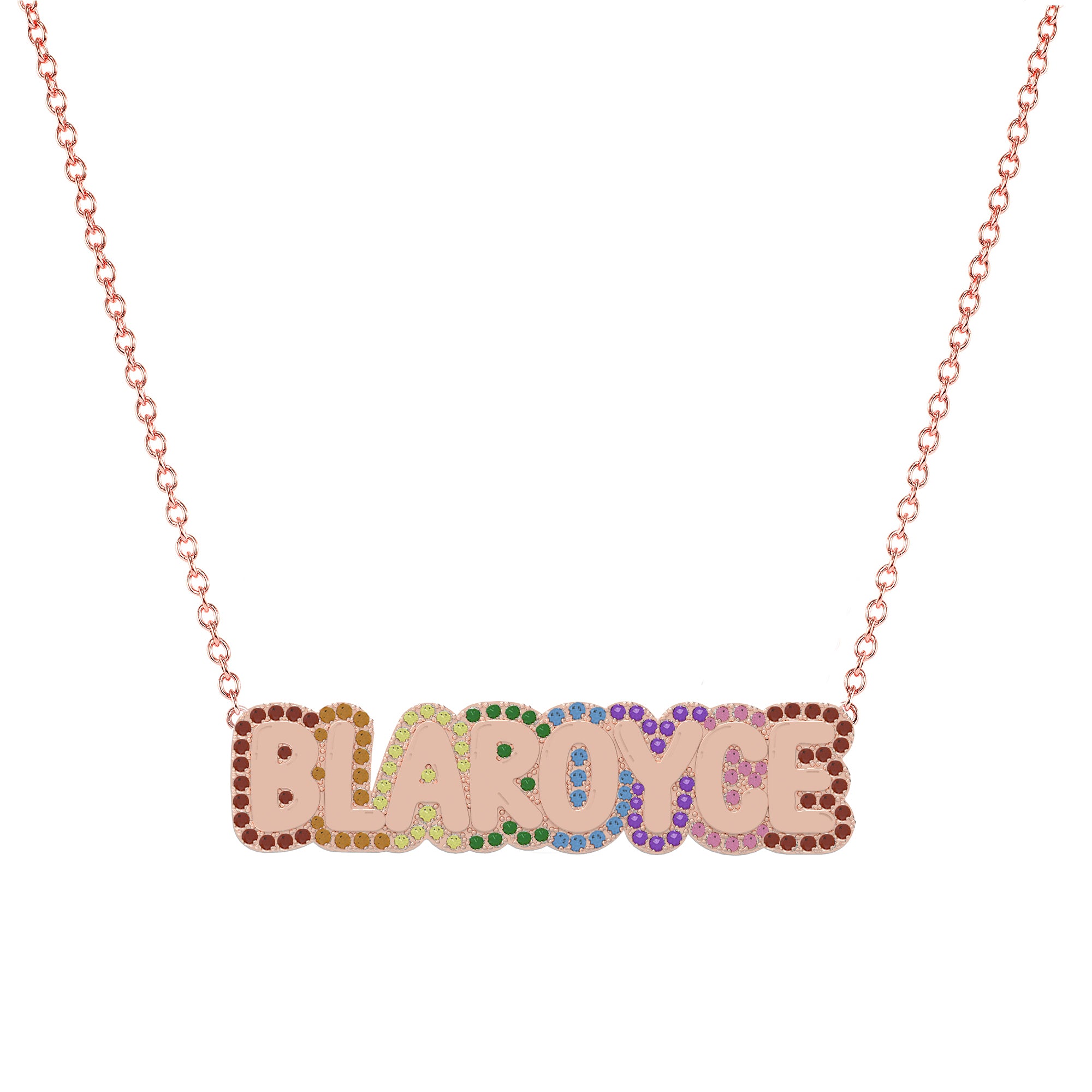 Large Bubble Name with Rainbow Outline Necklace