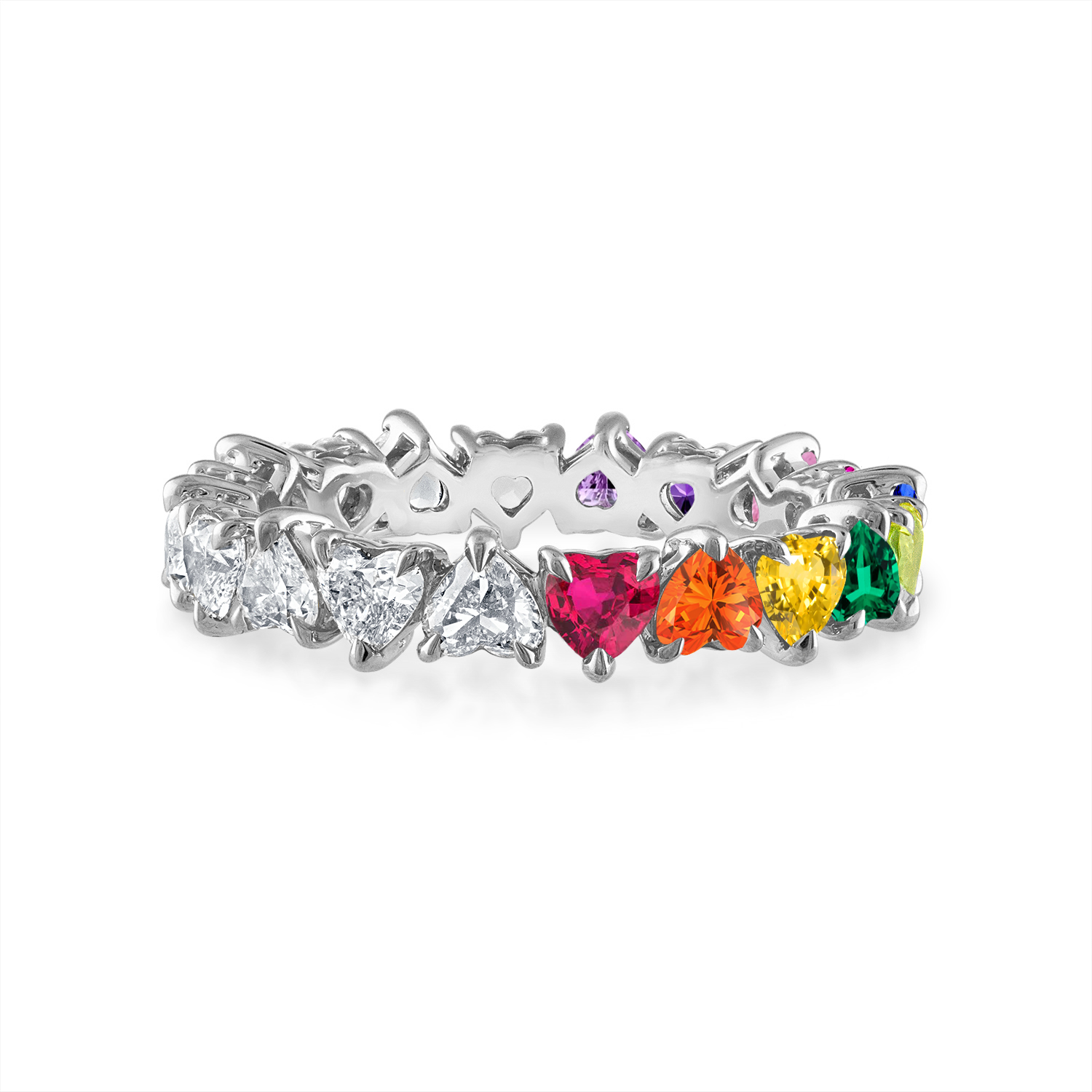 Platinum Rainbow and Diamond Heart Eternity Band
