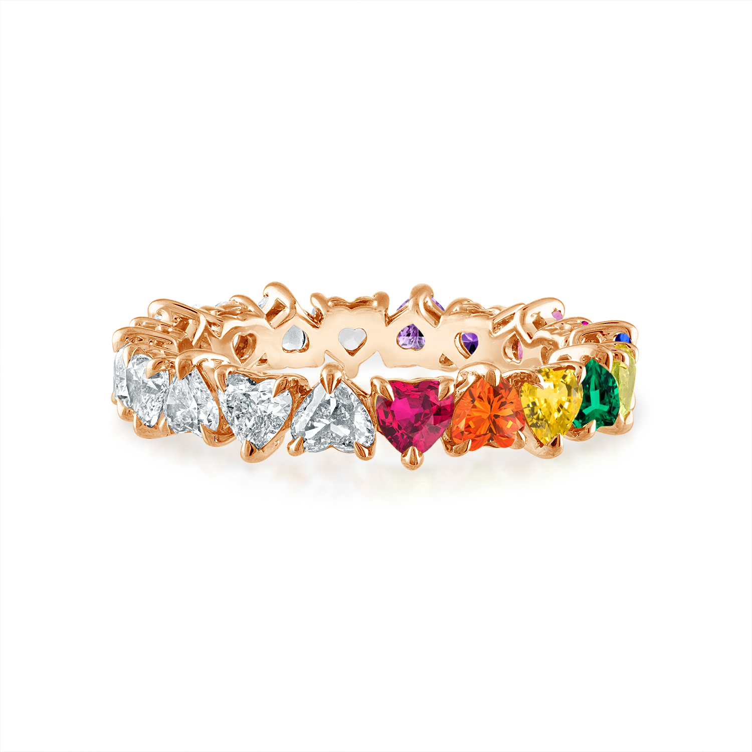 Rose Gold Rainbow and Diamond Heart Eternity Band