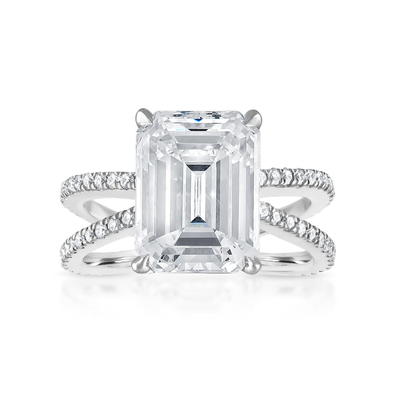 Reverse Pave Split Shank Engagement Ring Platinum Emerald
