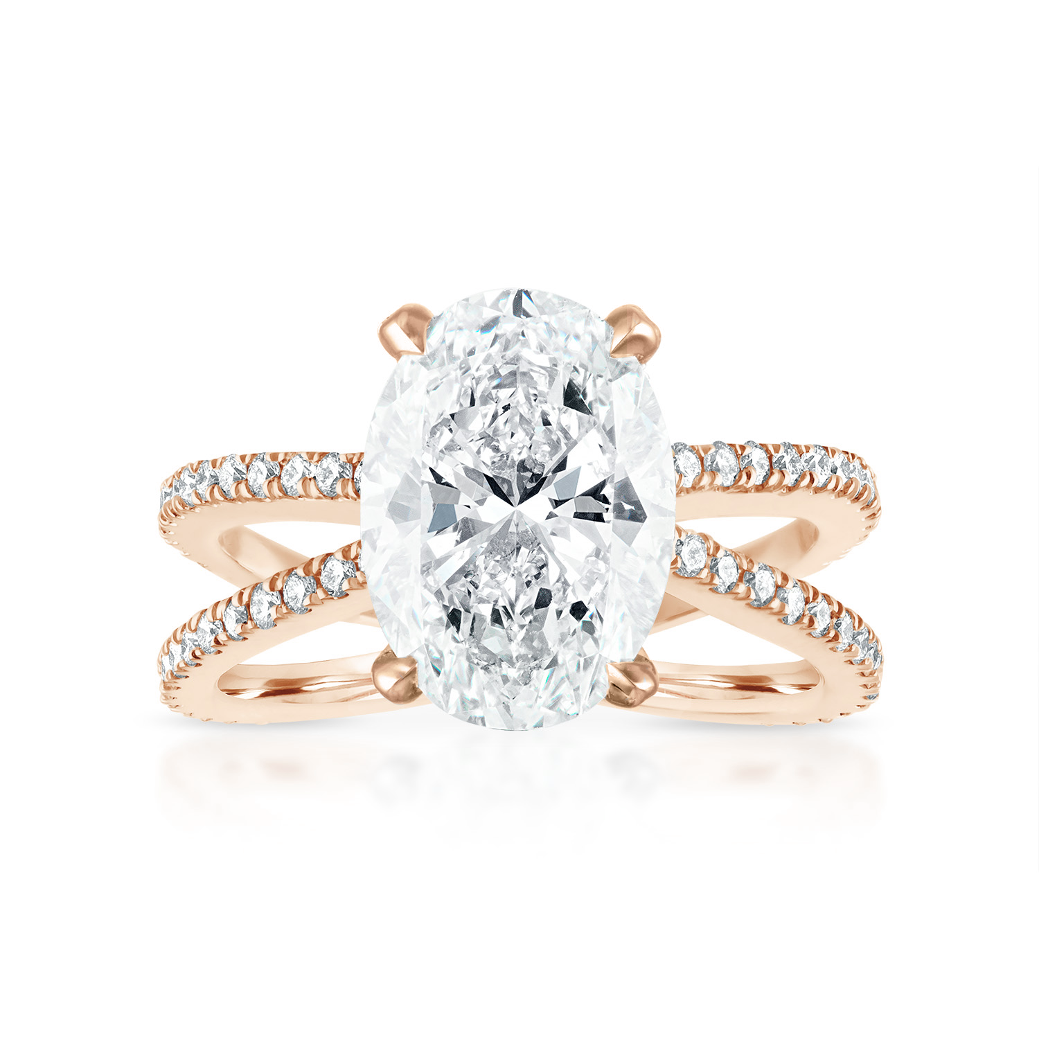 Oval Reverse Pave Split Shank Engagement Ring in Rose Gold