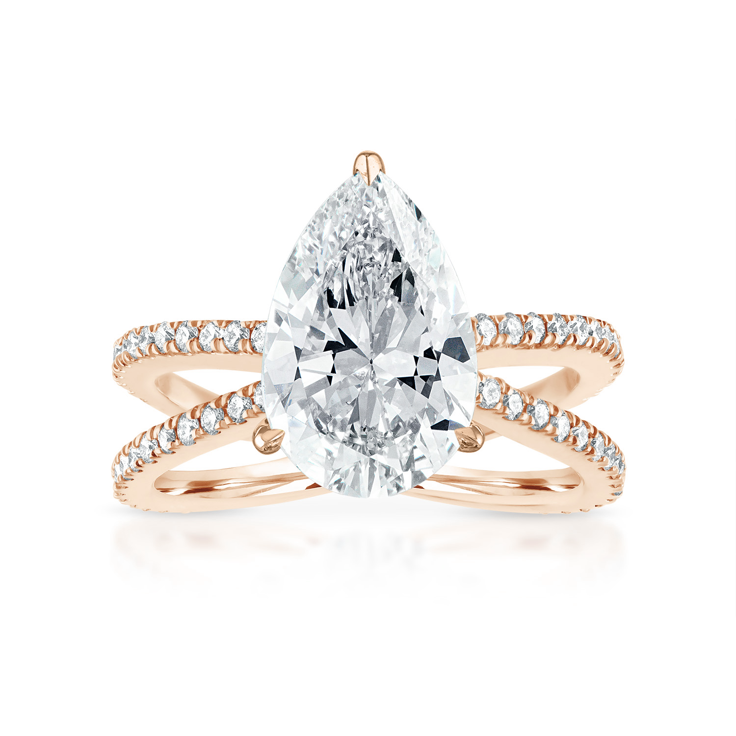 Reverse Pave Split Shank Engagement Ring 14K Rose Gold Pear